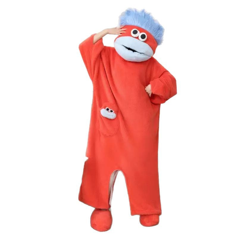 Thickened Couple Onesie Sleepwear Winter Cartoon Coral Fleece Monster Pajamas